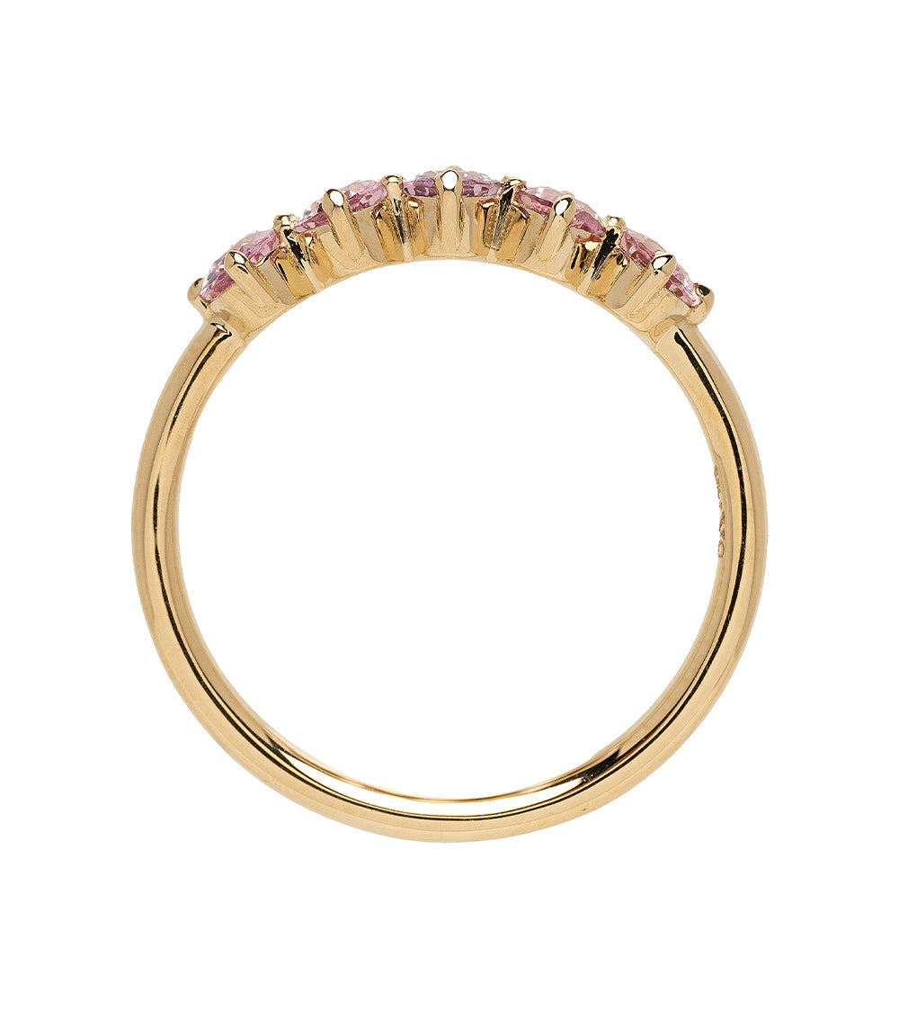 Claudette Gemstone Stacking Band SK-R68B-5-OB-PS-0.99 gold gemstone stacking band with pink stones.