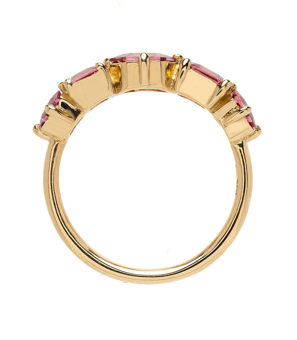 Claudette 5 Stone Band by SK-R68B-5-MC-PS-1.64 gold band with five pink gemstones set in a row