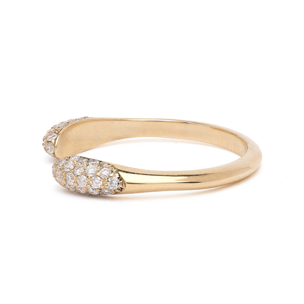Double Comet Band by NB-R2-D in shiny 14K yellow gold with two diamond comet bezels.