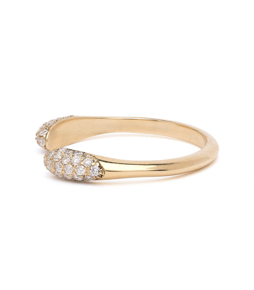 Double Comet Band by NB-R2-D in shiny 14K yellow gold with two diamond comet bezels.