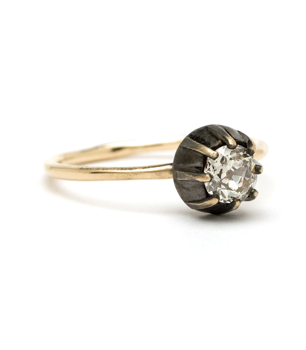 Cora by SK-R28-OMC-CD-MD unique engagement ring in gold with a round diamond and understated dark setting