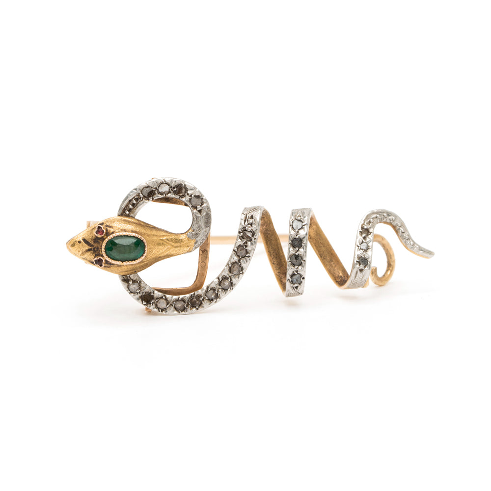 Eternally Yours Pin by VC-P8 gold and silver pin with green center and pave stones, Love script