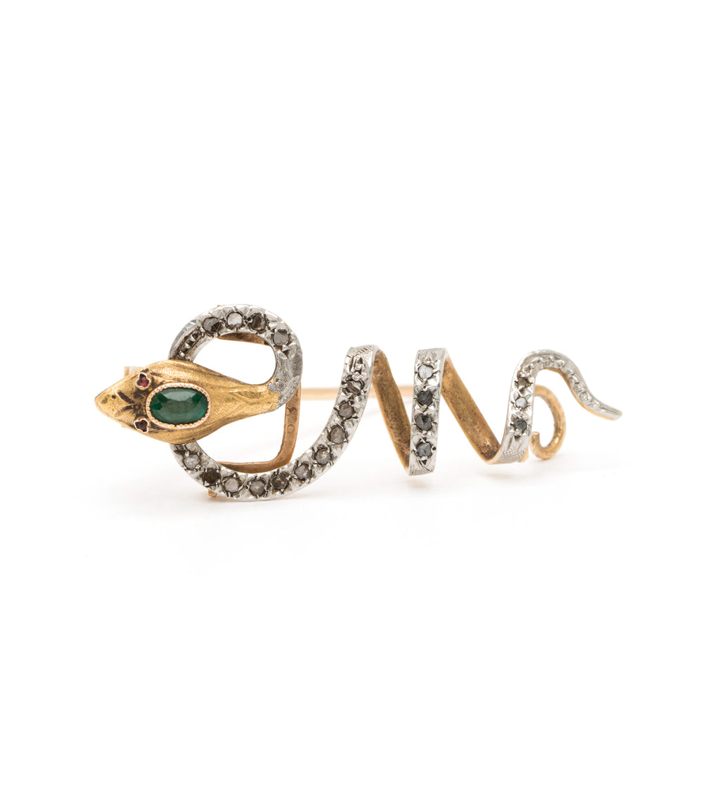 Eternally Yours Pin by VC-P8 gold and silver pin with green center and pave stones, Love script