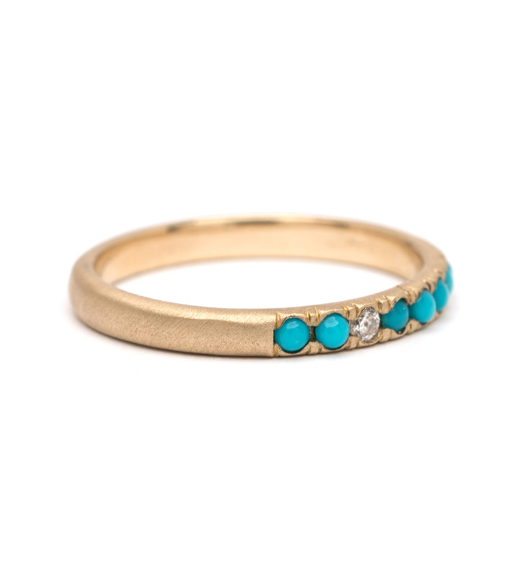 Vintage Inspired Stacking Band LF-R1-TD ring in 14K yellow gold with turquoise bead stones, shiny