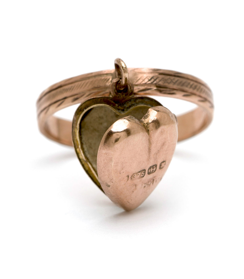 Dangling Heart Locket VC-R121 rose gold heart locket ring with polished front and engraved back