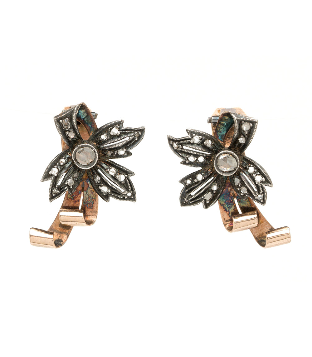 Victorian Swirl Earrings by VC-E31, dark silver filigree flower earrings with crystal accents and copper patina