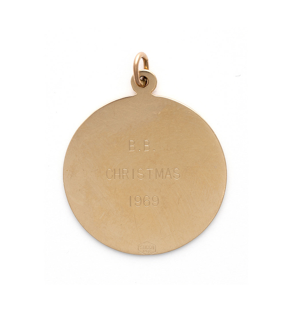 More Than Yesterday Less Than Tomorrow Charm VC-P16 gold round charm pendant engraved CHRISTMAS 1969