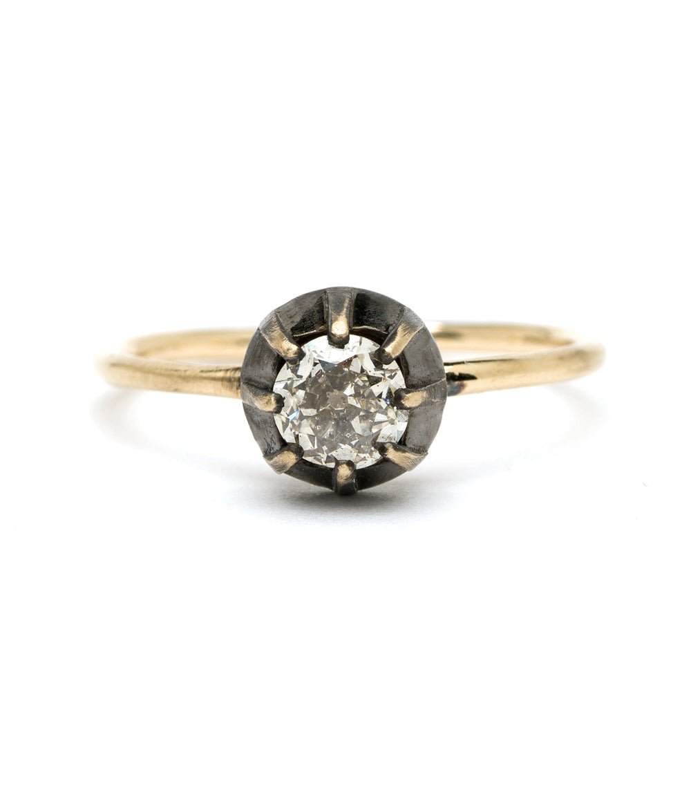 Cora SK-R28-OMC-CD-MD understated gold engagement ring with a unique engagement ring style and round diamond