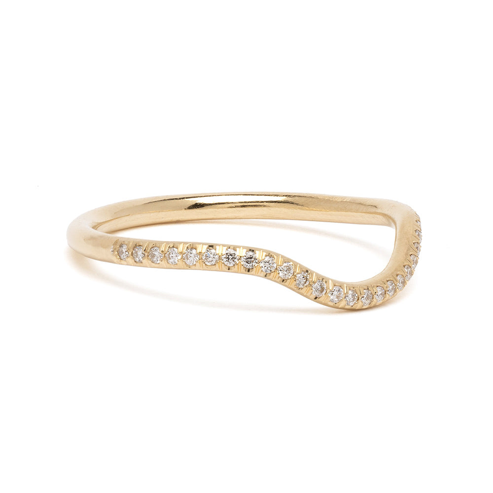 Mini Beau Band by A-R31-Demi ring band in 14K yellow gold with pavé diamond wave, shiny finish