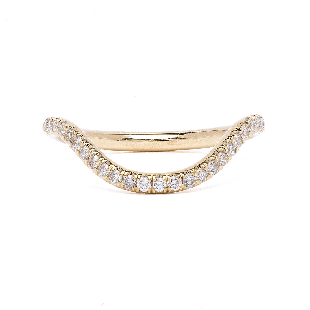 The Bold Beau Band A-R43-Demi diamond ring band in 14K yellow gold with shiny pave set stones.
