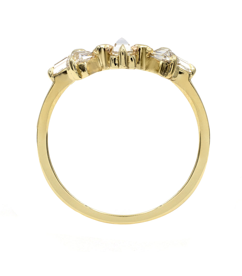 Sunrise Nesting Band A-R23-L 14K Yellow Gold ring band with shiny setting, 3 stone engagement ring