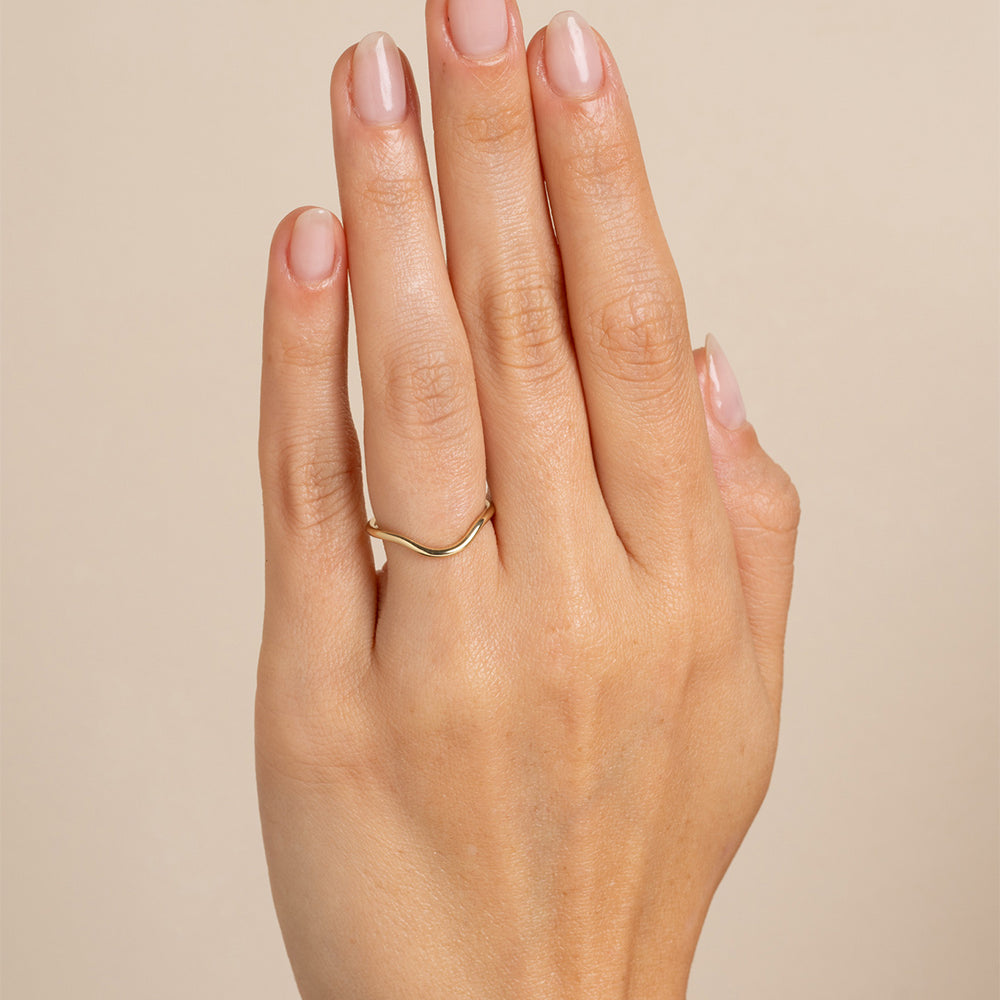 Mini Beau Band by A-R31 14K yellow gold shiny slim band ring with smooth rounded profile on finger