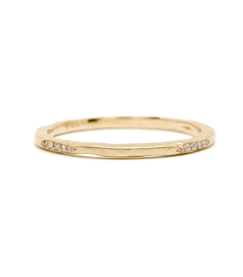 Skinny Stack ES-R11-P band ring in 14K yellow gold with small diamond accents, shiny finish