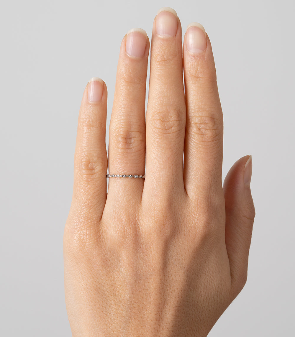 Petite Marquise AL-R11-P 14K white gold band ring with small marquise-cut stones, shiny