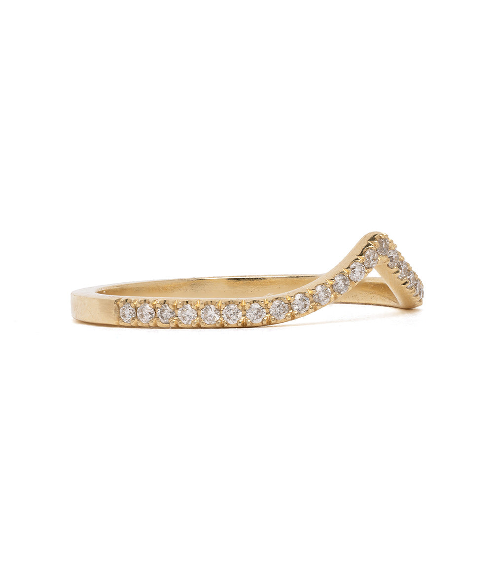 Mini Chevron Band A-R1-P chevron band ring in 14K yellow gold with pave diamond chevron detail