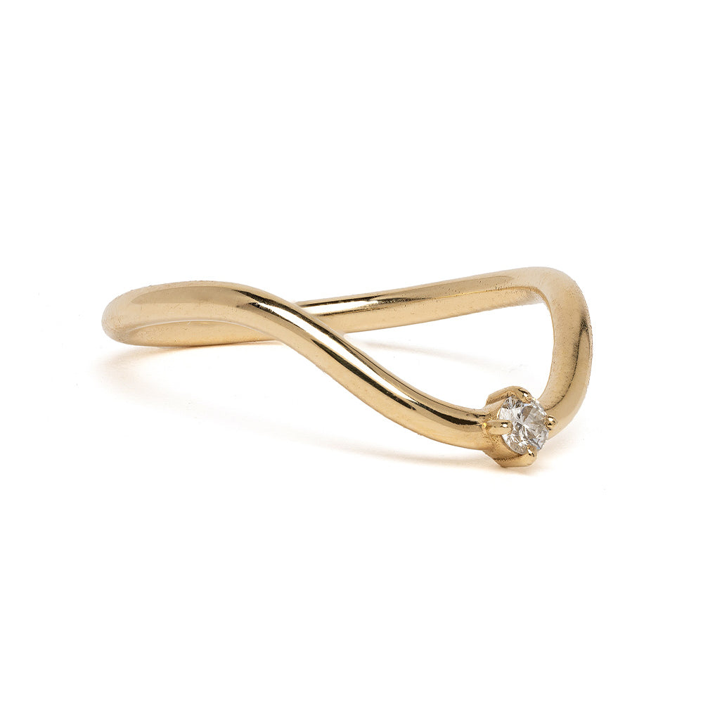 Beau Band with Round Diamond A-R41-R 14K yellow gold ring with a round diamond setting