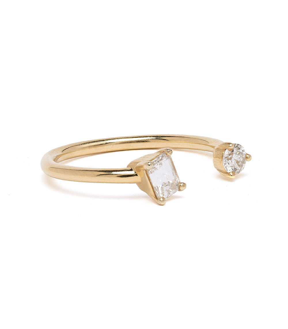 Lunetta A-R38-R-EC unique engagement ring in 14K yellow gold with 2 stone engagement ring asymmetrical setting