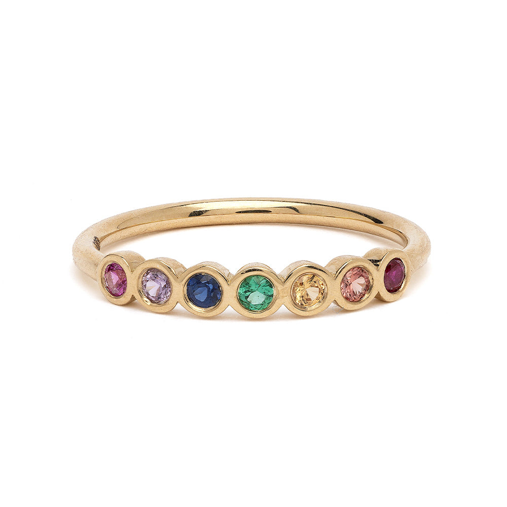 Rainbow Bezels EB-R17-RS7 ring band in 14K yellow gold with shiny rainbow gemstone bezels
