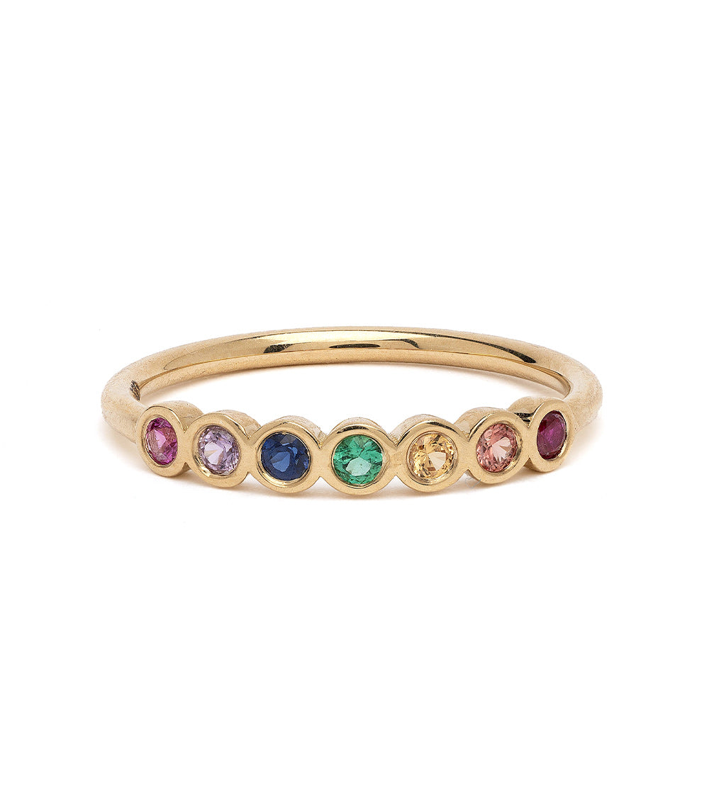 Rainbow Bezels EB-R17-RS7 ring band in 14K yellow gold with shiny rainbow gemstone bezels