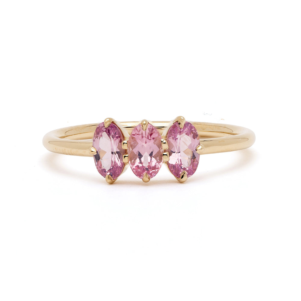 Claudette Gemstone Stacking Band by SK-R68B-3-OB-PS-0.74 in gold with three pink gemstone ovals