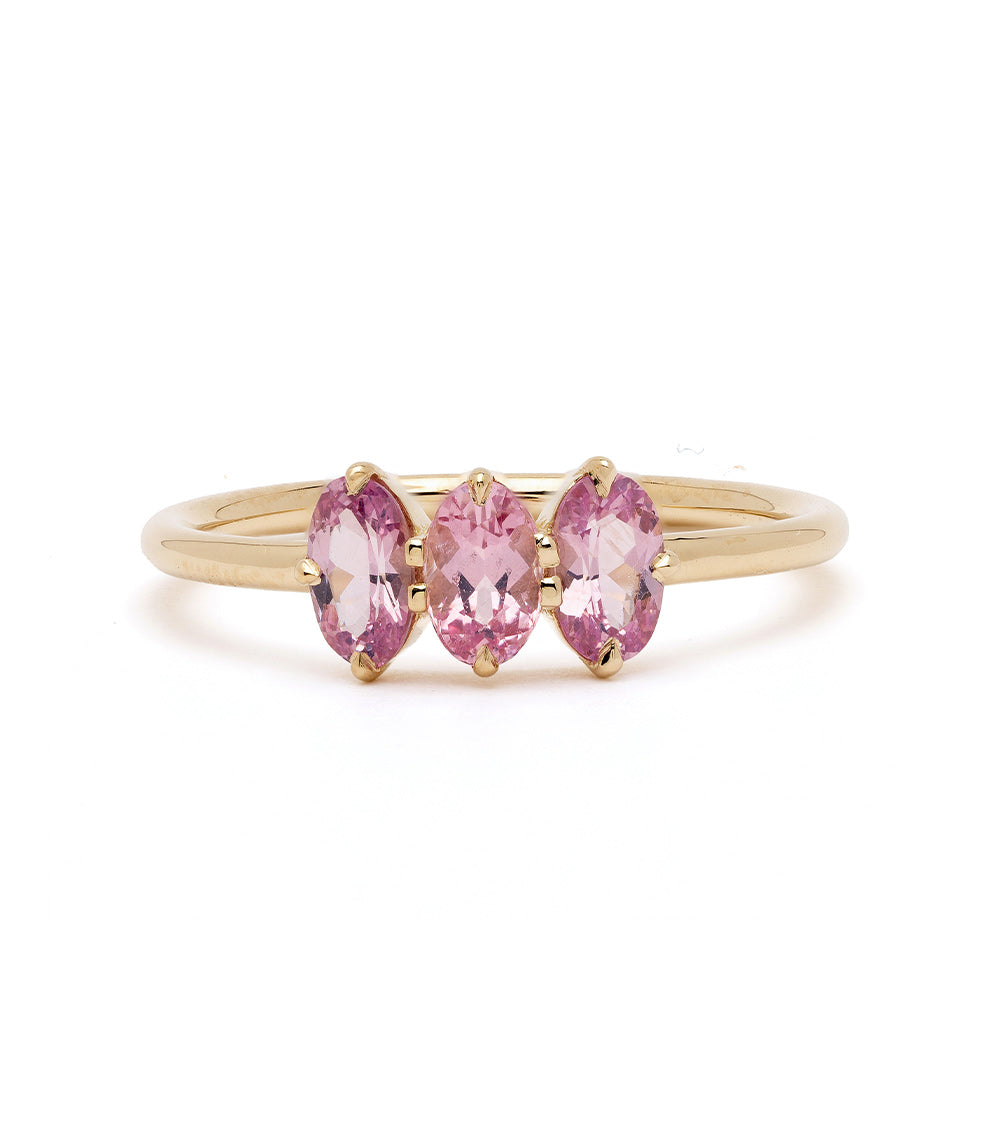 Claudette Gemstone Stacking Band by SK-R68B-3-OB-PS-0.74 in gold with three pink gemstone ovals