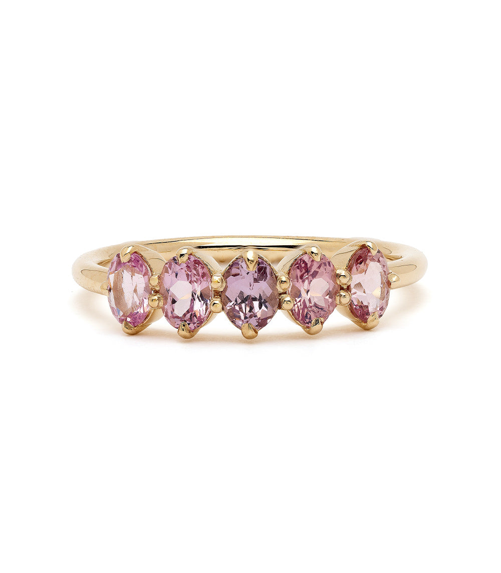 Claudette Gemstone Stacking Band by SK-R68B-5-OB-PS-0.99, slim gold band with five pink oval gems