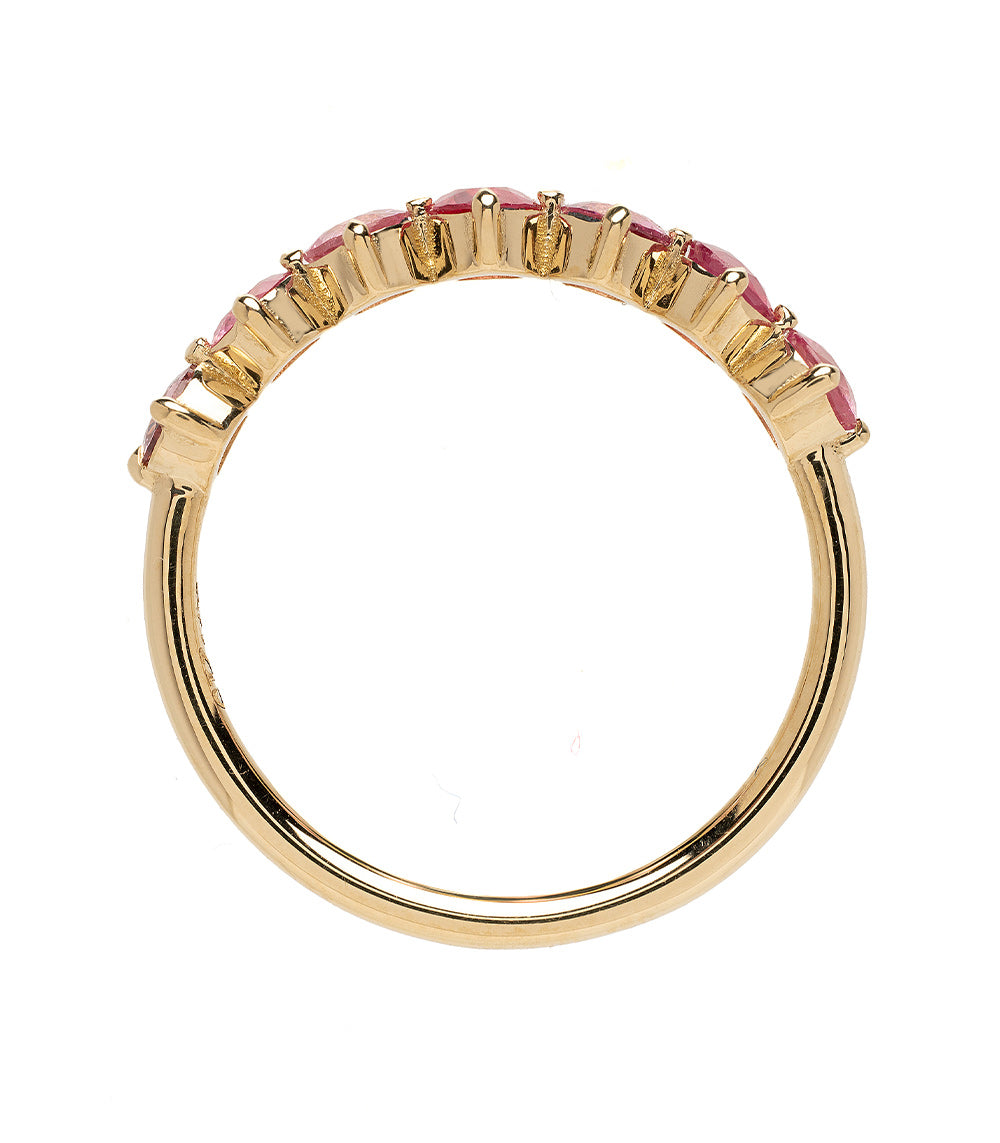 Claudette Gemstone Stacking Band by SK-R68B-7-RB-PS-0.82 gold ring with pink gemstones in a slim row