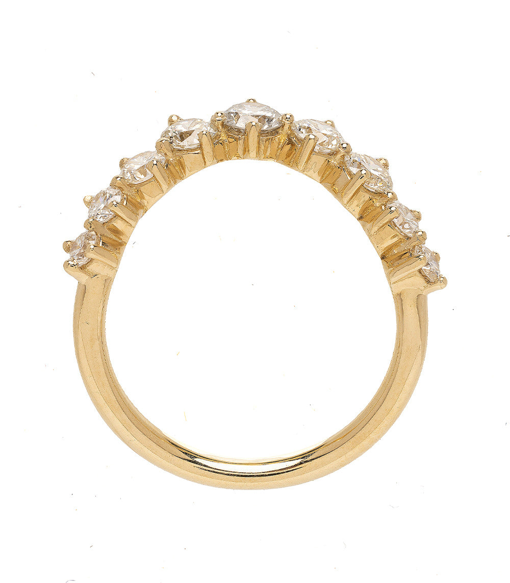 Medium Melt Band by EGB-R16, shiny 14K yellow gold band with clear gemstone settings