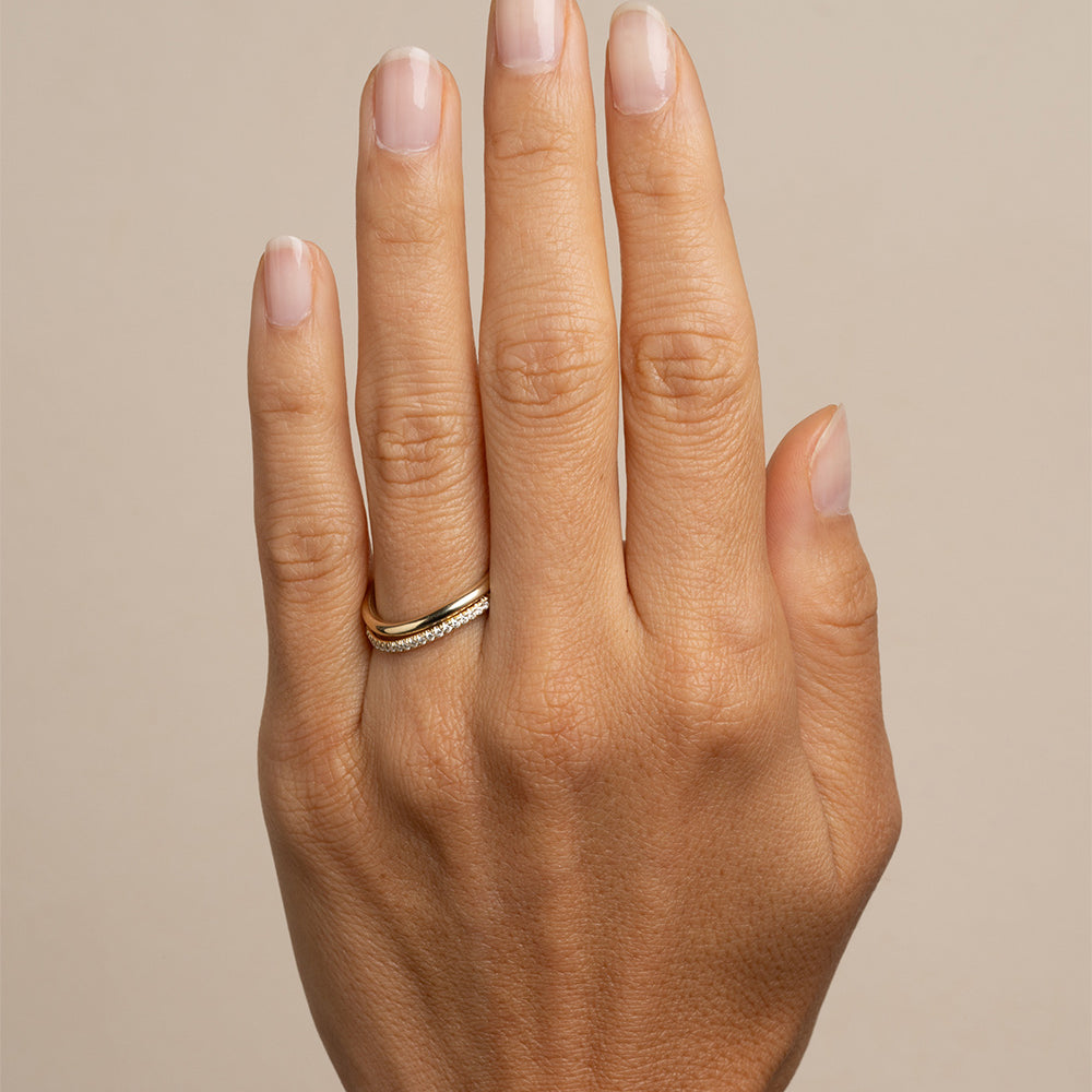 Mini Melt by EGB-R18-D bands in 14K yellow gold, understated stacked ring with shiny finish