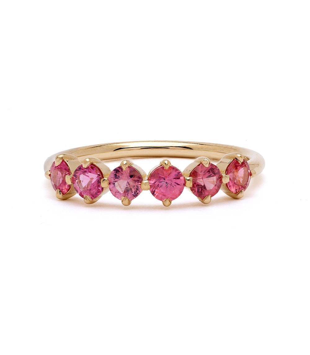 Claudette Gemstone Stacking Band by SK-R68B-6-RB-PS-0.69, gold band with pink oval gemstones.