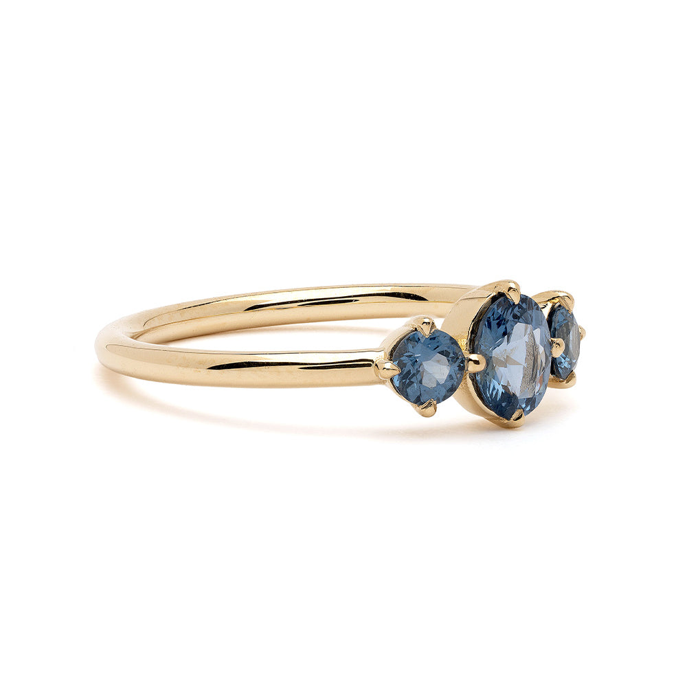 Claudette Gemstone Stacking Band by SK-R68B-3-RB-CS-0.60, gold ring with two blue oval gemstones