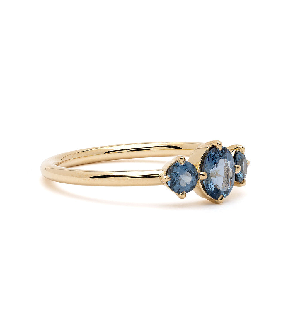Claudette Gemstone Stacking Band by SK-R68B-3-RB-CS-0.60, gold ring with two blue oval gemstones