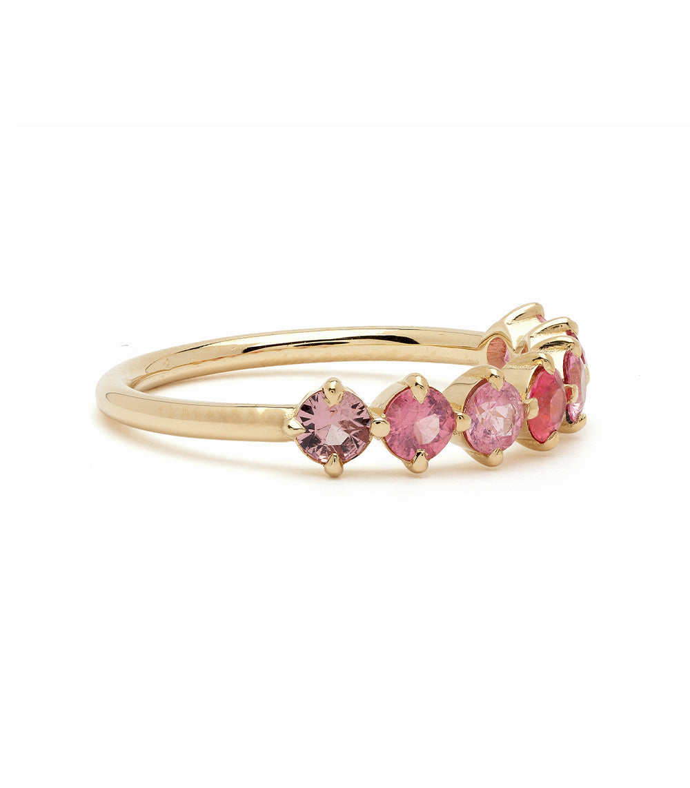Claudette Gemstone Stacking Band SK-R68B-7-RB-PS-0.82 gold stacking band with pink gemstones in prong settings