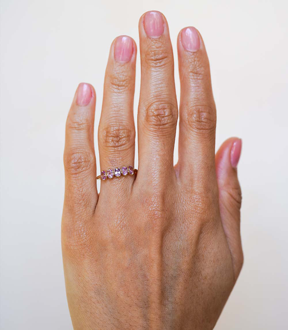 Claudette Gemstone Stacking Band by SK-R68B-5-OB-PS-0.99 3 stone engagement ring in gold with purple gems