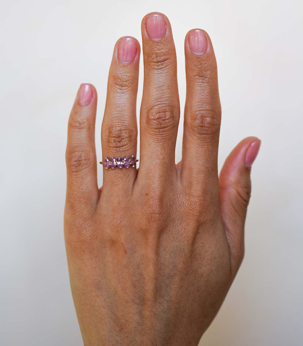 Claudette Gemstone Stacking Band SK-R68B-5-OB-PS-1.38 gemstone ring in purple with three-stone setting