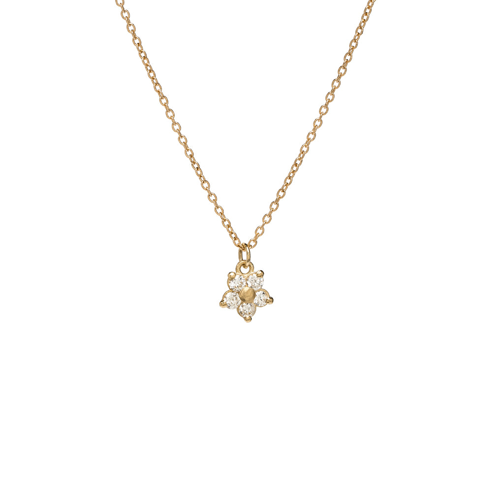 Daisy Charm  Necklace LF-N2-WD 14K yellow gold chain with shiny floral charm and tiny clear stones