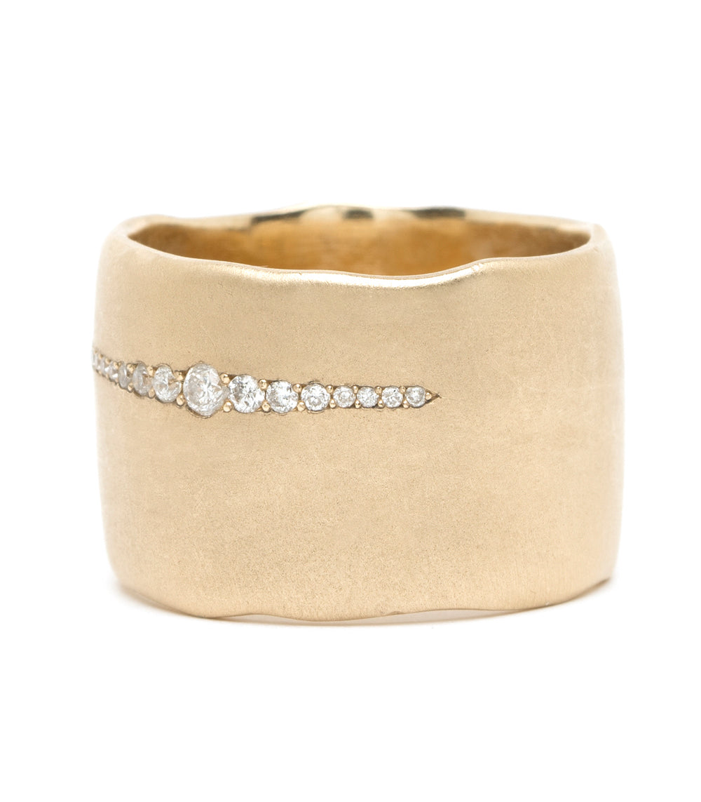 Torn Paper Band With Horizontal Diamond Stripe P-R6-HS 14K yellow gold band with shiny horizontal diamond stripe