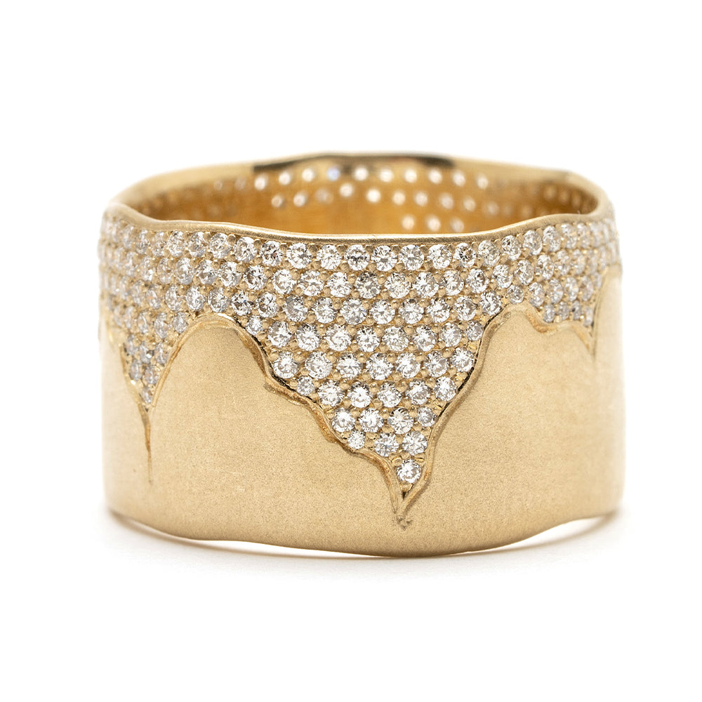 Cracked Band- 12mm P-R5-Cracked band in 14K yellow gold with pavé diamonds, shiny finish