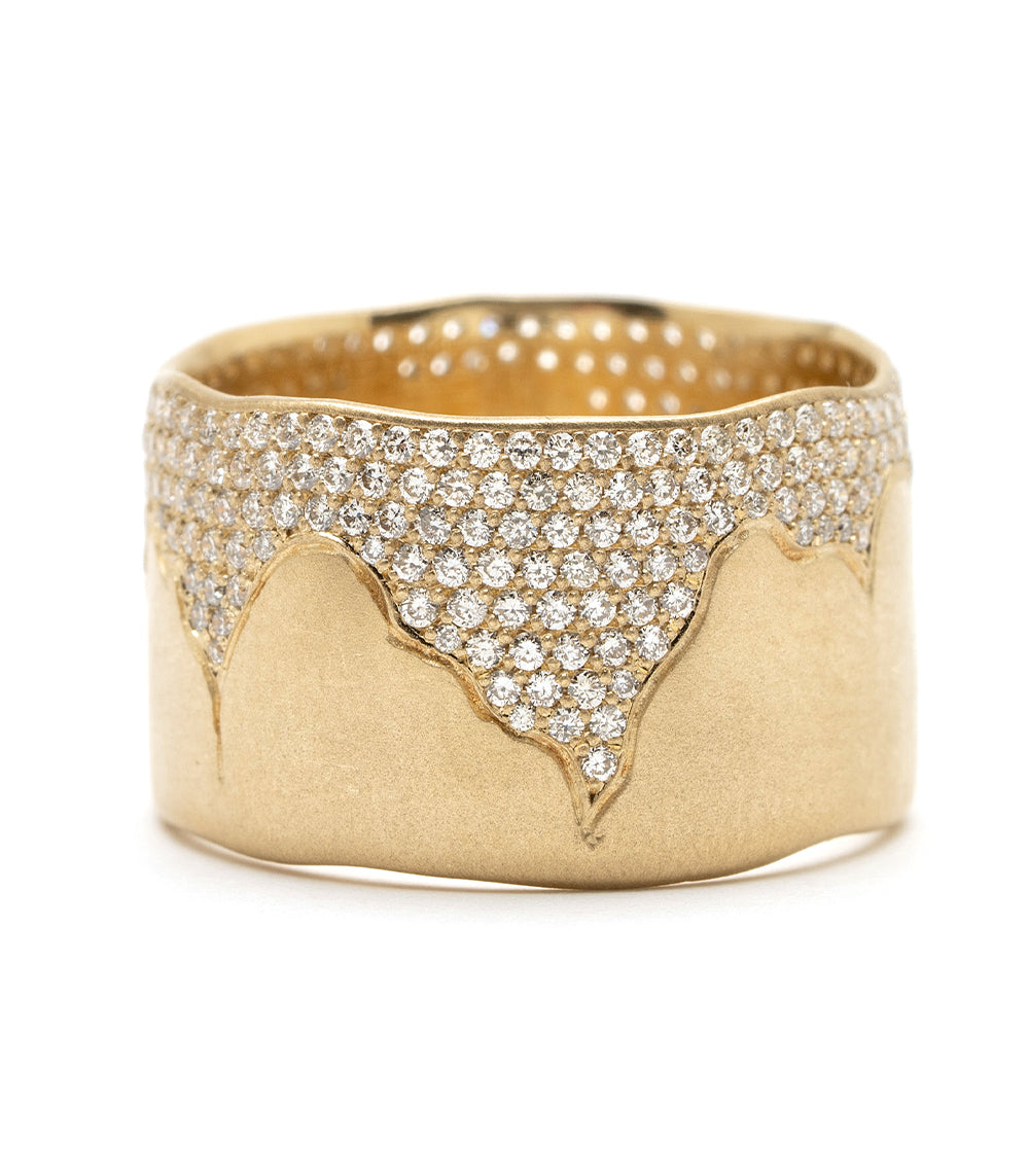 Cracked Band- 12mm P-R5-Cracked band in 14K yellow gold with pavé diamonds, shiny finish