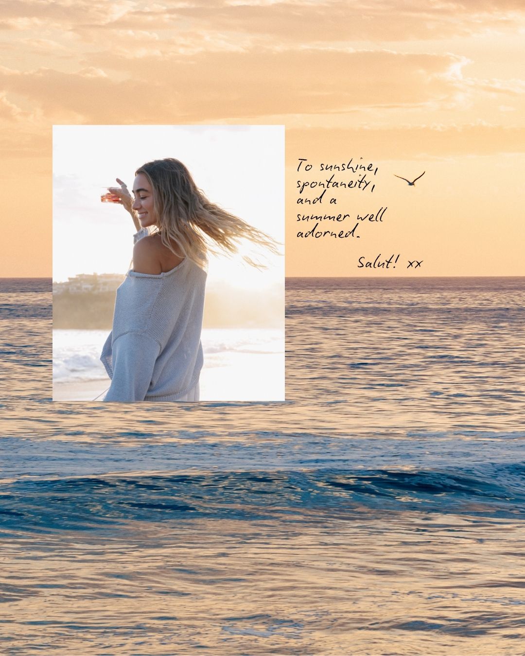 woman-cheersing-on-the-beach-scrapbook-overlay-Summer-edit-capsule-mobile