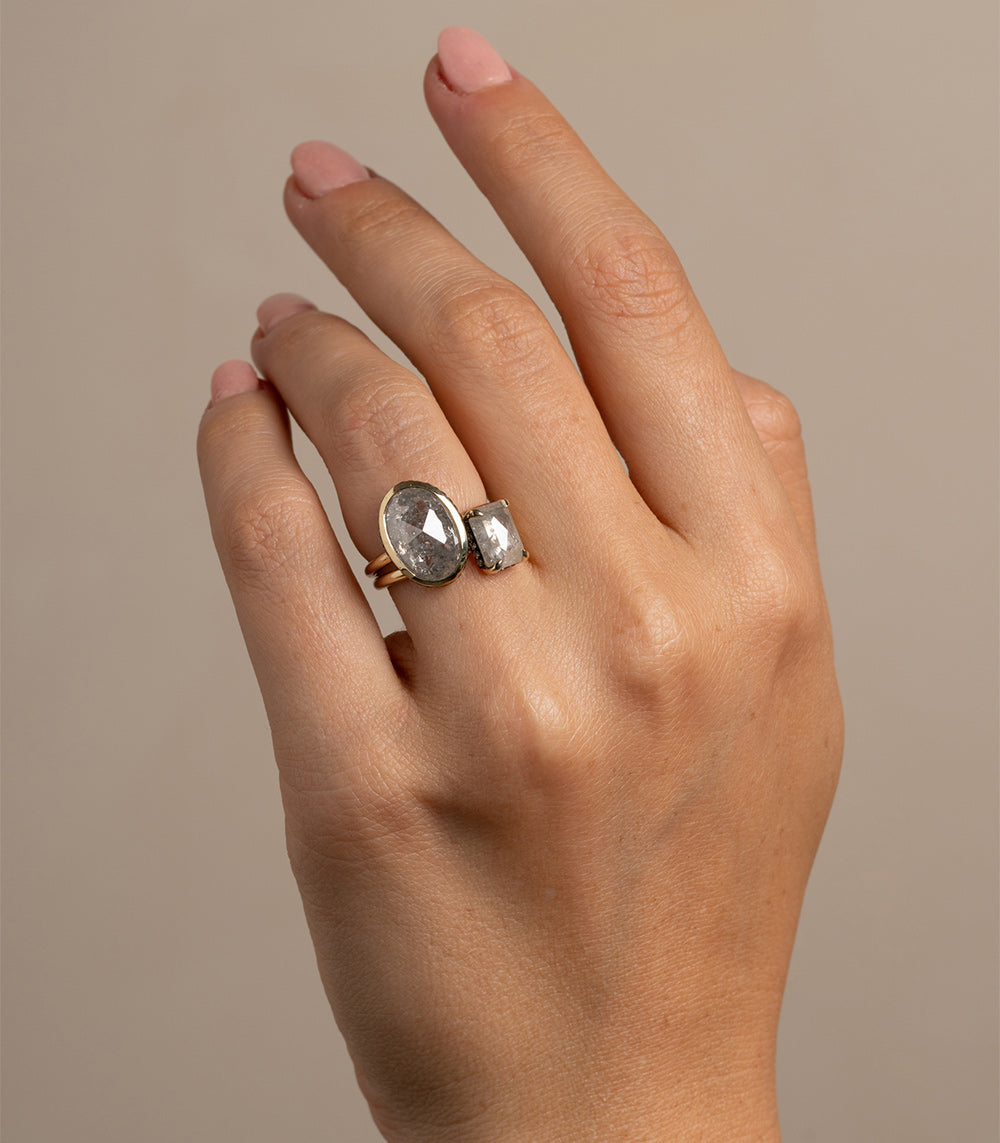 Billie SK-R94-NS-SP-RecRC-2.36 gold asymmetrical engagement ring with 2 stone setting in soft light