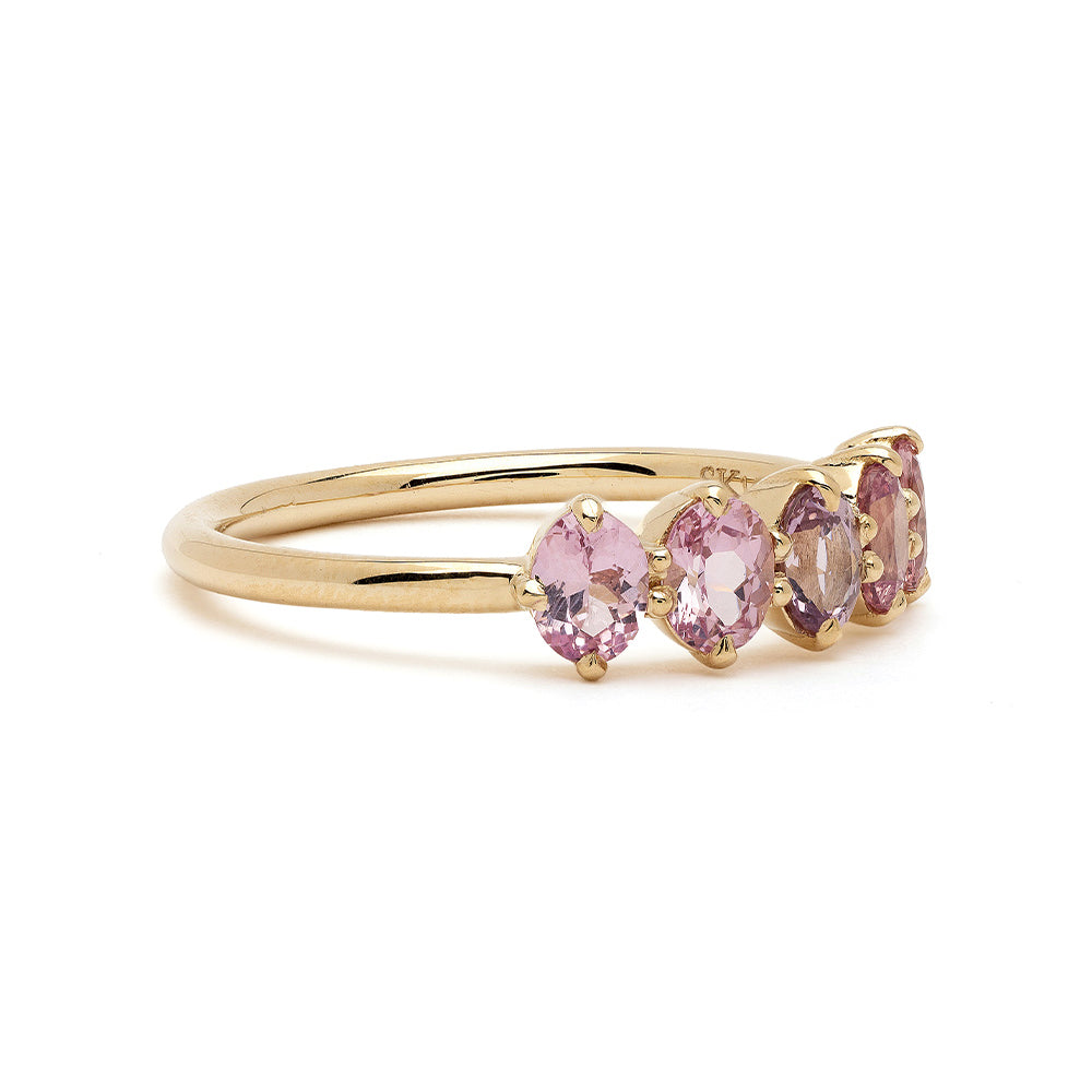 Claudette Gemstone Stacking Band by SK-R68B-5-OB-PS-0.99 in gold with three pink oval gemstones