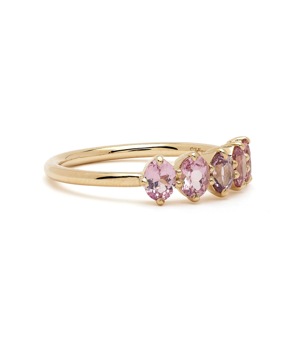 Claudette Gemstone Stacking Band by SK-R68B-5-OB-PS-0.99 in gold with three pink oval gemstones